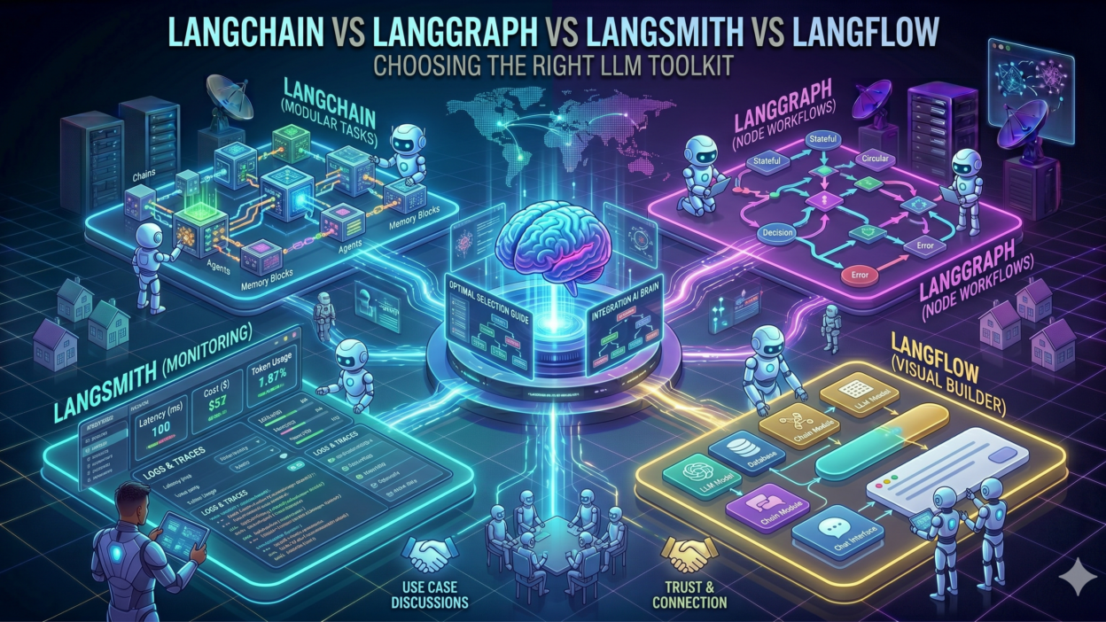 LangChain vs LangGraph vs LangSmith vs LangFlow